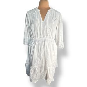 Knox Rose White Eyelet Lace Embroidered Tiered Mini Dress XL Boho Cotton Lined